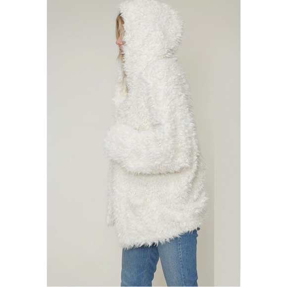 Ivory Faux Fur Sherpa Hoodie Jacket Cardigan Coat - Picture 5 of 7